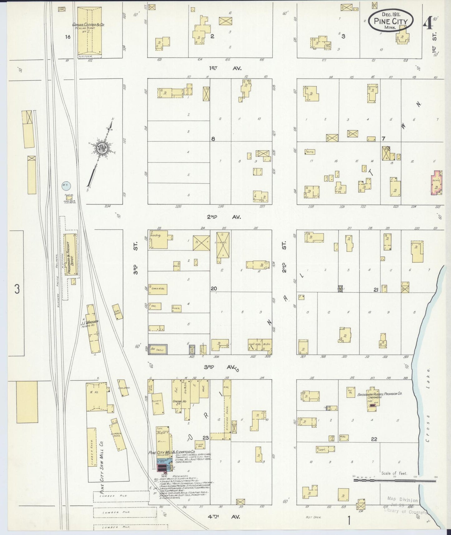 Sanborn Fire Insurance Map from Pine City, Pine County, Minnesota (1911), Sheet #0004 - Historic Sanborn Fire Insurance Map Print, vintage old map wall art, antique decor, genealogy gift, Minnesota Minnesota map
