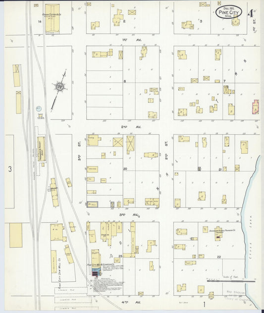 Sanborn Fire Insurance Map from Pine City, Pine County, Minnesota (1911), Sheet #0004 - Historic Sanborn Fire Insurance Map Print, vintage old map wall art, antique decor, genealogy gift, Minnesota Minnesota map