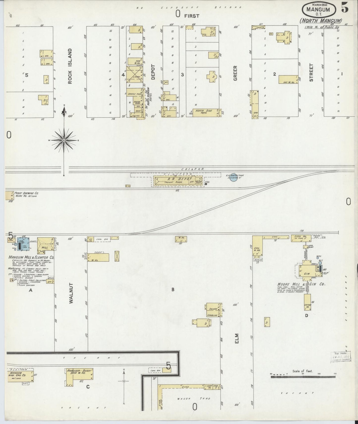Sanborn Fire Insurance Map from Mangum, Greer County, Oklahoma (1902), Sheet #0005 - Historic Sanborn Fire Insurance Map Print, vintage old map wall art, antique decor, genealogy gift, Oklahoma Oklahoma map