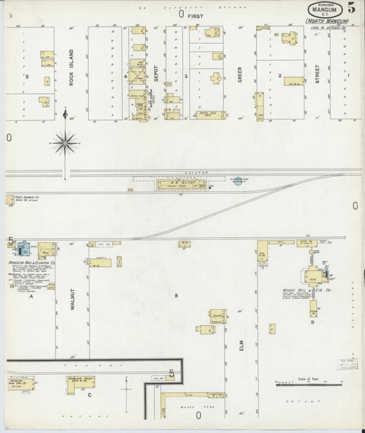 Sanborn Fire Insurance Map from Mangum, Greer County, Oklahoma (1902), Sheet #0005 - Historic Sanborn Fire Insurance Map Print, vintage old map wall art, antique decor, genealogy gift, Oklahoma Oklahoma map