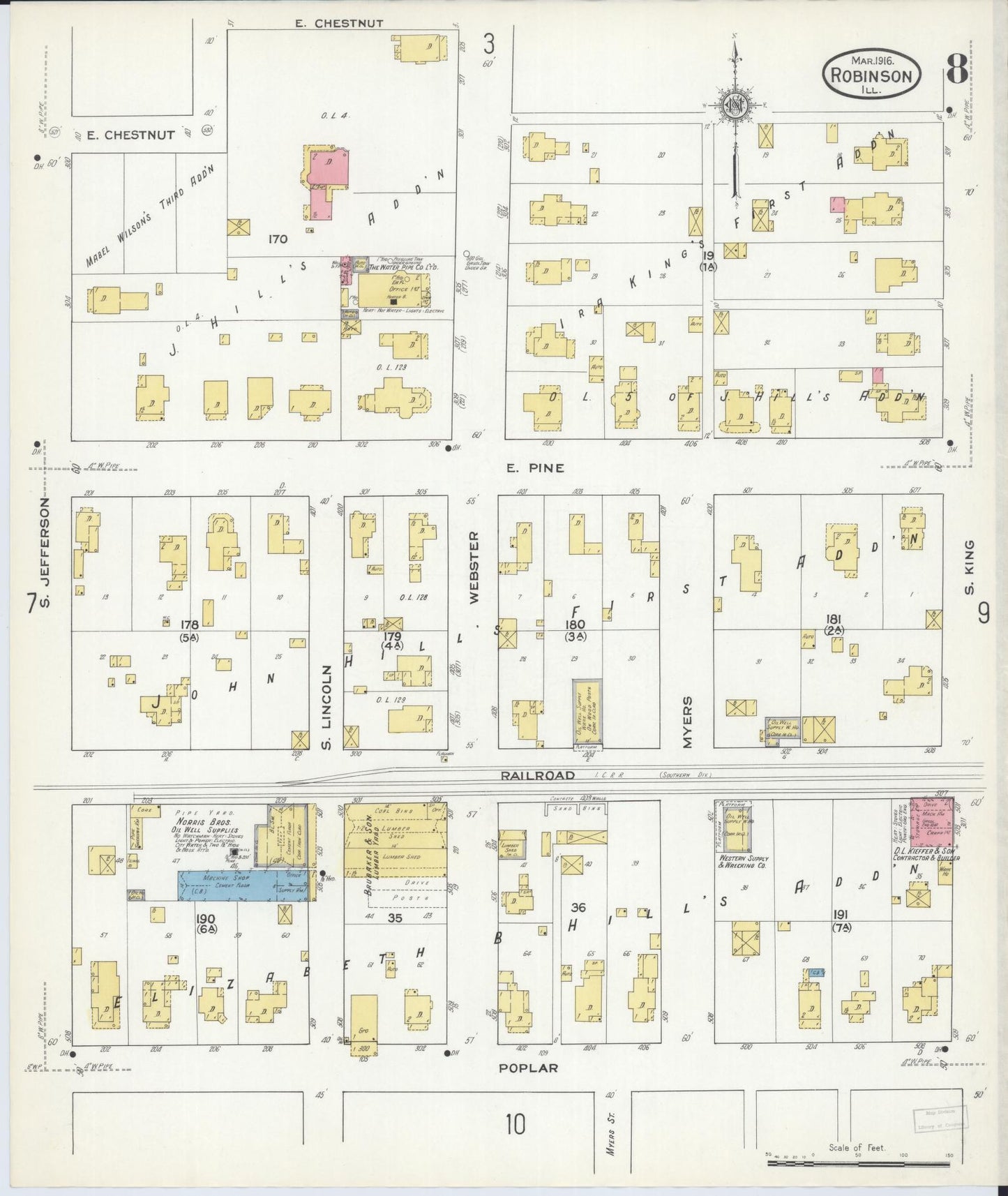 Sanborn Fire Insurance Map from Robinson, Crawford County, Illinois (1916), Sheet #0008 - Complete Map Set gallery image, historic Sanborn map, vintage wall art, Illinois Illinois
