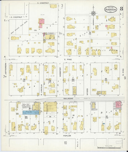 Sanborn Fire Insurance Map from Robinson, Crawford County, Illinois (1916), Sheet #0008 - Complete Map Set gallery image, historic Sanborn map, vintage wall art, Illinois Illinois