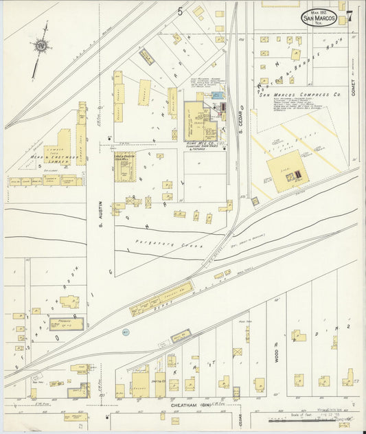 Sanborn Fire Insurance Map from San Marcos, Hays County, Texas (1912), Sheet #0007 - Historic Sanborn Fire Insurance Map Print, vintage old map wall art, antique decor, genealogy gift, Texas Texas map