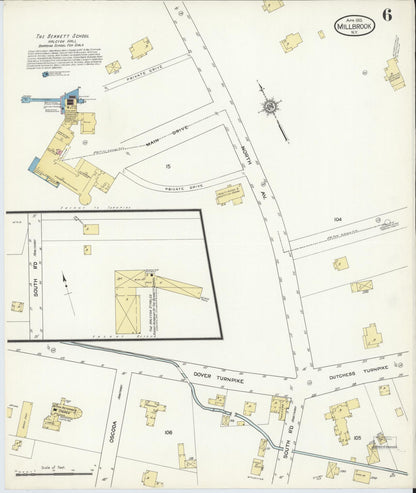 Sanborn Fire Insurance Map from Millbrook, Dutchess County, New York (1913), Sheet #0006 - Historic Sanborn Fire Insurance Map Print, vintage old map wall art, antique decor, genealogy gift, New York New York map