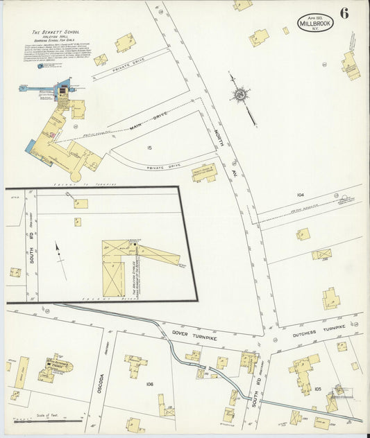 Sanborn Fire Insurance Map from Millbrook, Dutchess County, New York (1913), Sheet #0006 - Historic Sanborn Fire Insurance Map Print, vintage old map wall art, antique decor, genealogy gift, New York New York map