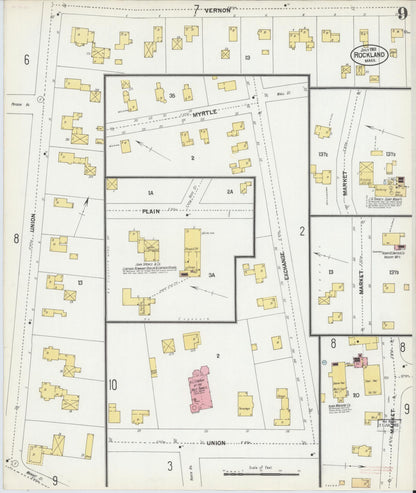 Sanborn Fire Insurance Map from Rockland, Plymouth County, Massachusetts (1901), Sheet #0009 - Complete Map Set gallery image, historic Sanborn map, vintage wall art, Massachusetts Massachusetts