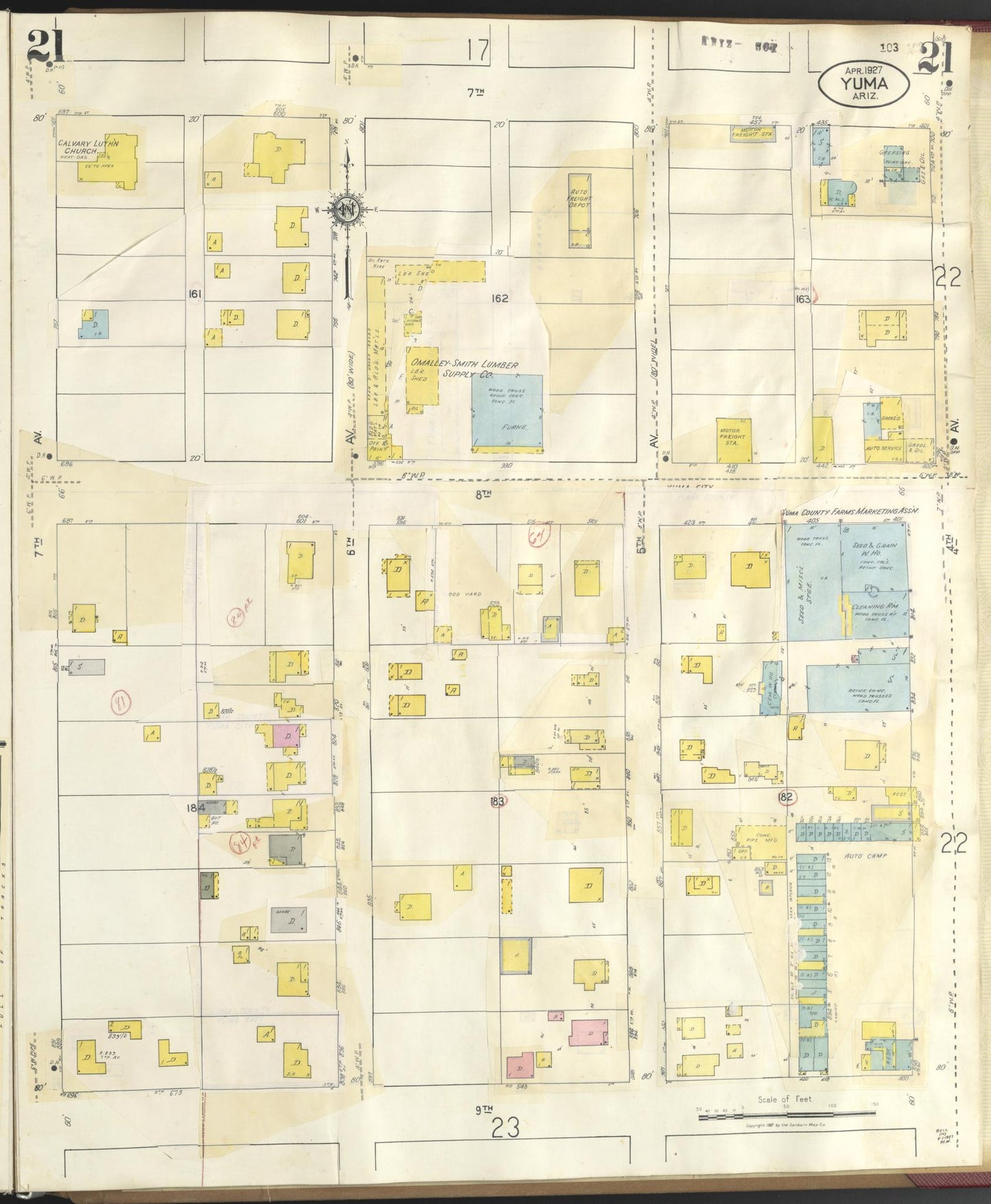 Sanborn Fire Insurance Map from Yuma, Yuma County, Arizona (1948), Sheet #0021 - Historic Sanborn Fire Insurance Map Print, vintage old map wall art, antique decor, genealogy gift, Arizona Arizona map