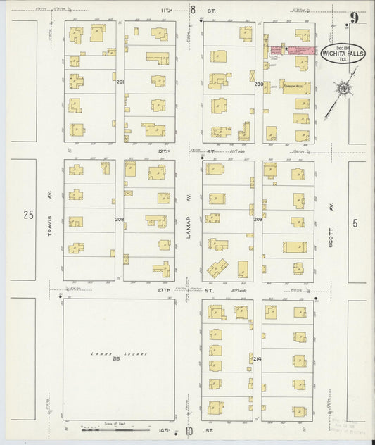 Sanborn Fire Insurance Map from Wichita Falls, Wichita County, Texas (1915), Sheet #0009 - Historic Sanborn Fire Insurance Map Print, vintage old map wall art, antique decor, genealogy gift, Texas Texas map