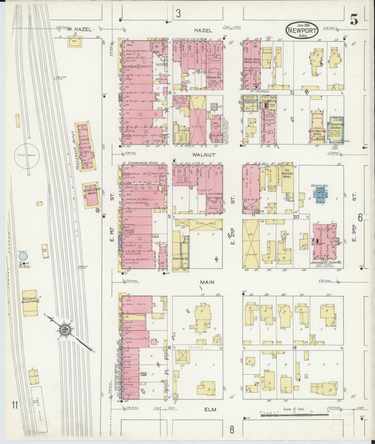 Sanborn Fire Insurance Map from Newport, Jackson County, Arkansas (1914), Sheet #0005 - Historic Sanborn Fire Insurance Map Print, vintage old map wall art, antique decor, genealogy gift, Arkansas Arkansas map