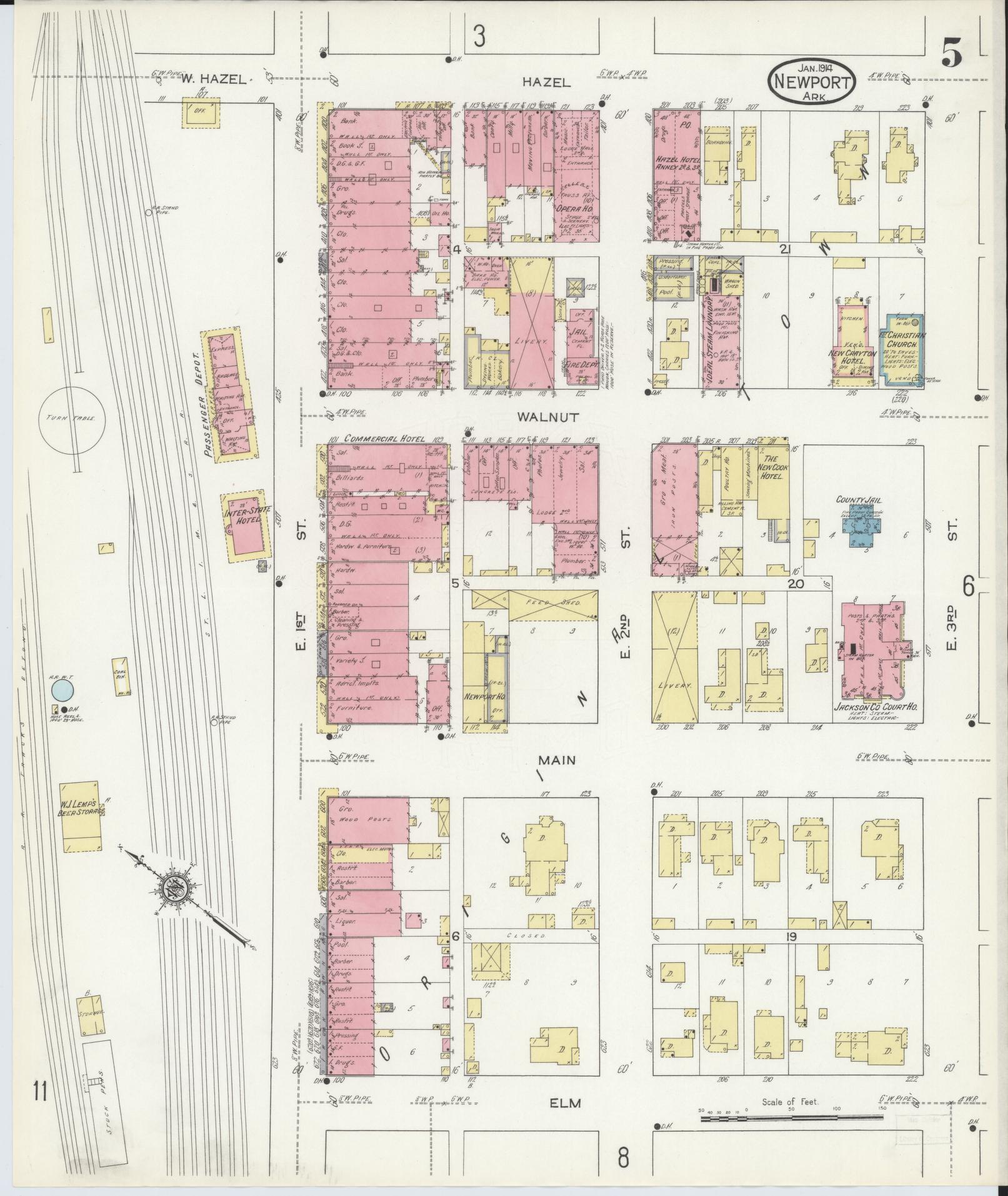 Sanborn Fire Insurance Map from Newport, Jackson County, Arkansas (1914), Sheet #0005 - Historic Sanborn Fire Insurance Map Print, vintage old map wall art, antique decor, genealogy gift, Arkansas Arkansas map