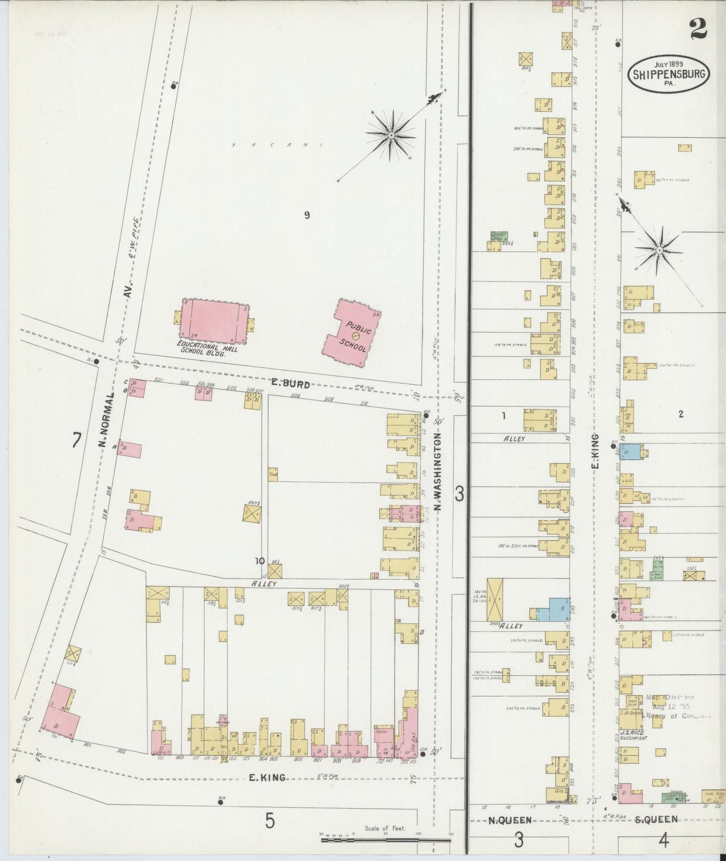 Sanborn Fire Insurance Map from Shippensburg, Cumberland And Franklin Counties, Pennsylvania (1899), Sheet #0002 - Historic Sanborn Fire Insurance Map Print, vintage old map wall art, antique decor, genealogy gift, Counties Pennsylvania map