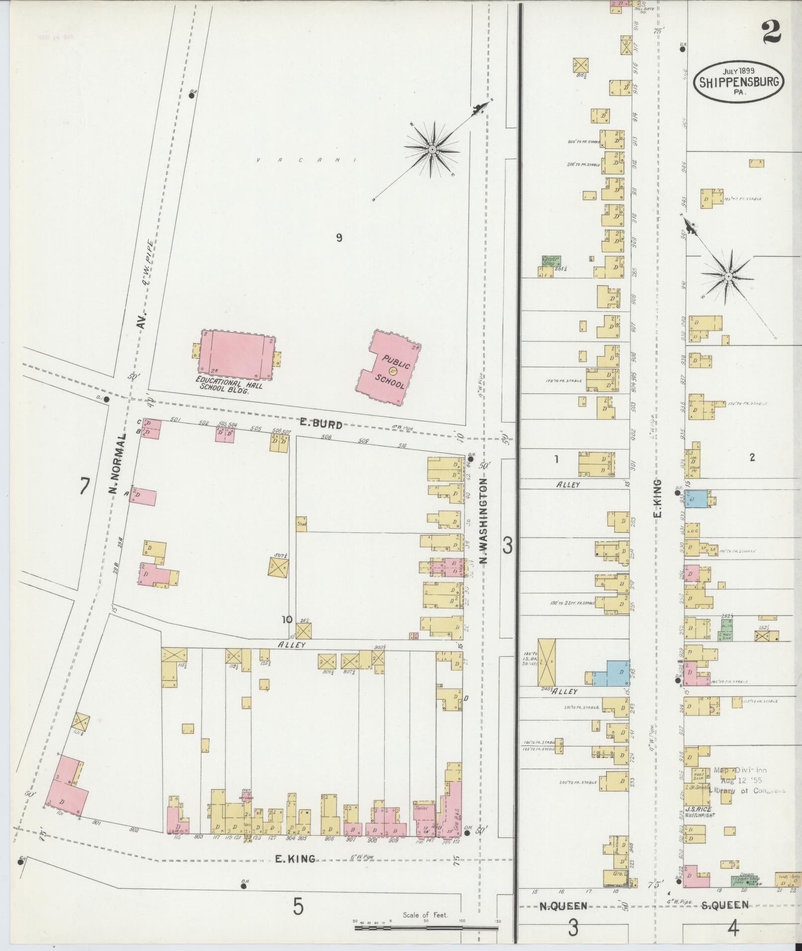 Sanborn Fire Insurance Map from Shippensburg, Cumberland And Franklin Counties, Pennsylvania (1899), Sheet #0002 - Historic Sanborn Fire Insurance Map Print, vintage old map wall art, antique decor, genealogy gift, Counties Pennsylvania map
