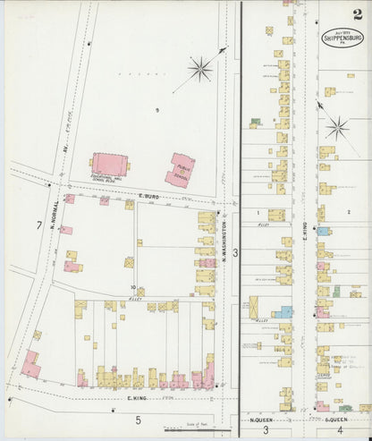 Sanborn Fire Insurance Map from Shippensburg, Cumberland And Franklin Counties, Pennsylvania (1899), Sheet #0002 - Historic Sanborn Fire Insurance Map Print, vintage old map wall art, antique decor, genealogy gift, Counties Pennsylvania map