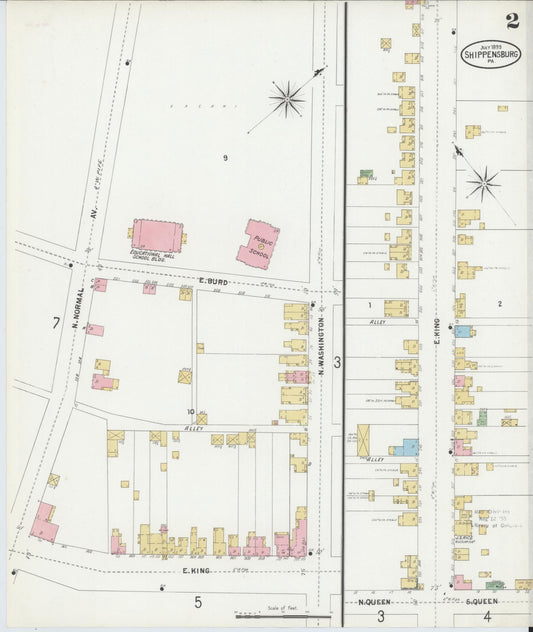 Sanborn Fire Insurance Map from Shippensburg, Cumberland And Franklin Counties, Pennsylvania (1899), Sheet #0002 - Historic Sanborn Fire Insurance Map Print, vintage old map wall art, antique decor, genealogy gift, Counties Pennsylvania map