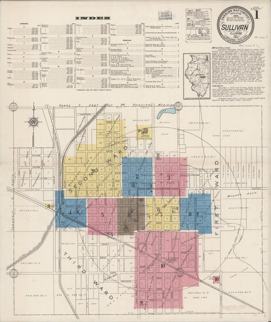 Sanborn Fire Insurance Map from Sullivan, Moultrie County, Illinois (1922), Sheet #0001 - Complete Map Set gallery image, historic Sanborn map, vintage wall art, Illinois Illinois