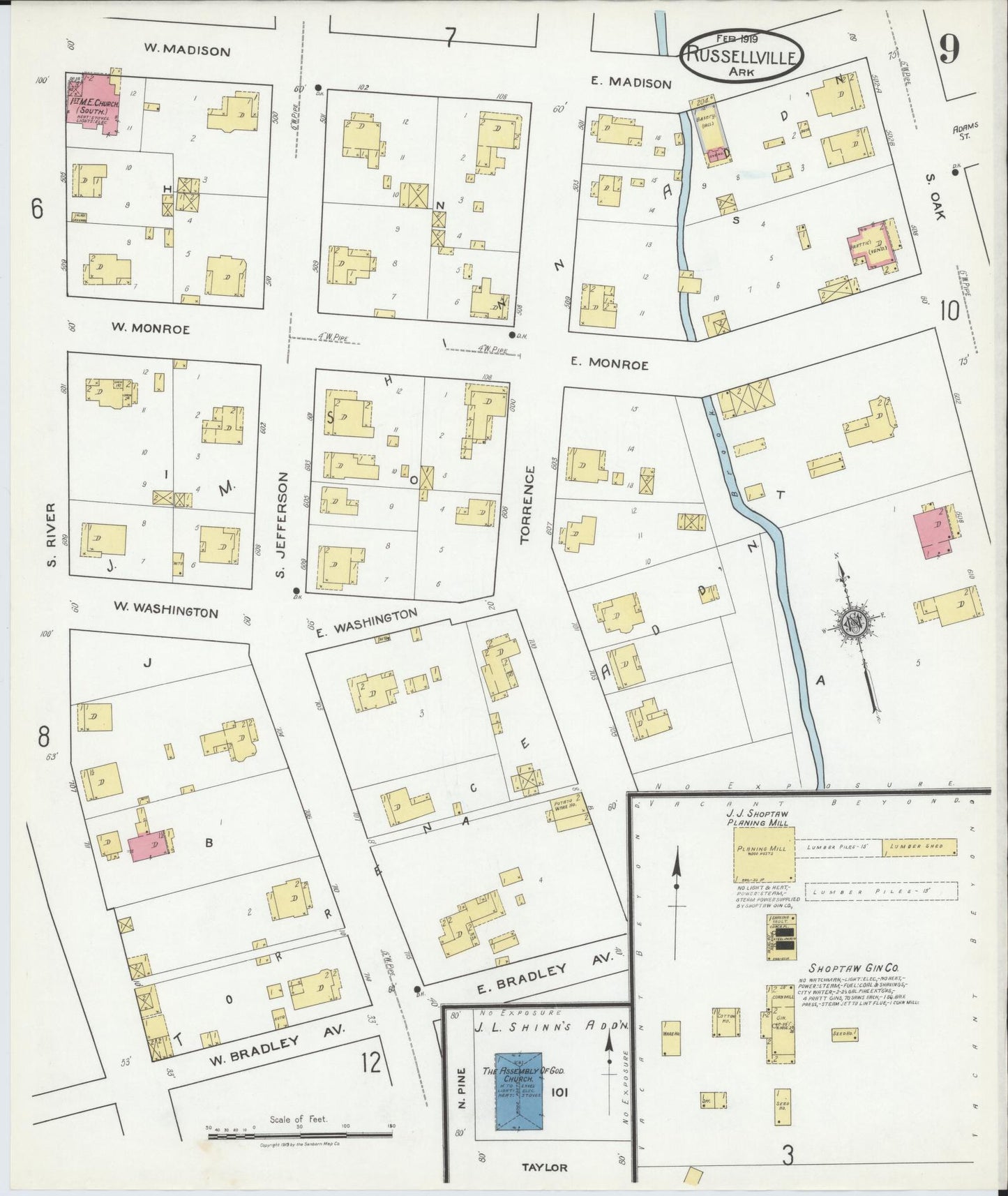 Sanborn Fire Insurance Map from Russellville, Pope County, Arkansas (1919), Sheet #0009 - Complete Map Set gallery image, historic Sanborn map, vintage wall art, Arkansas Arkansas
