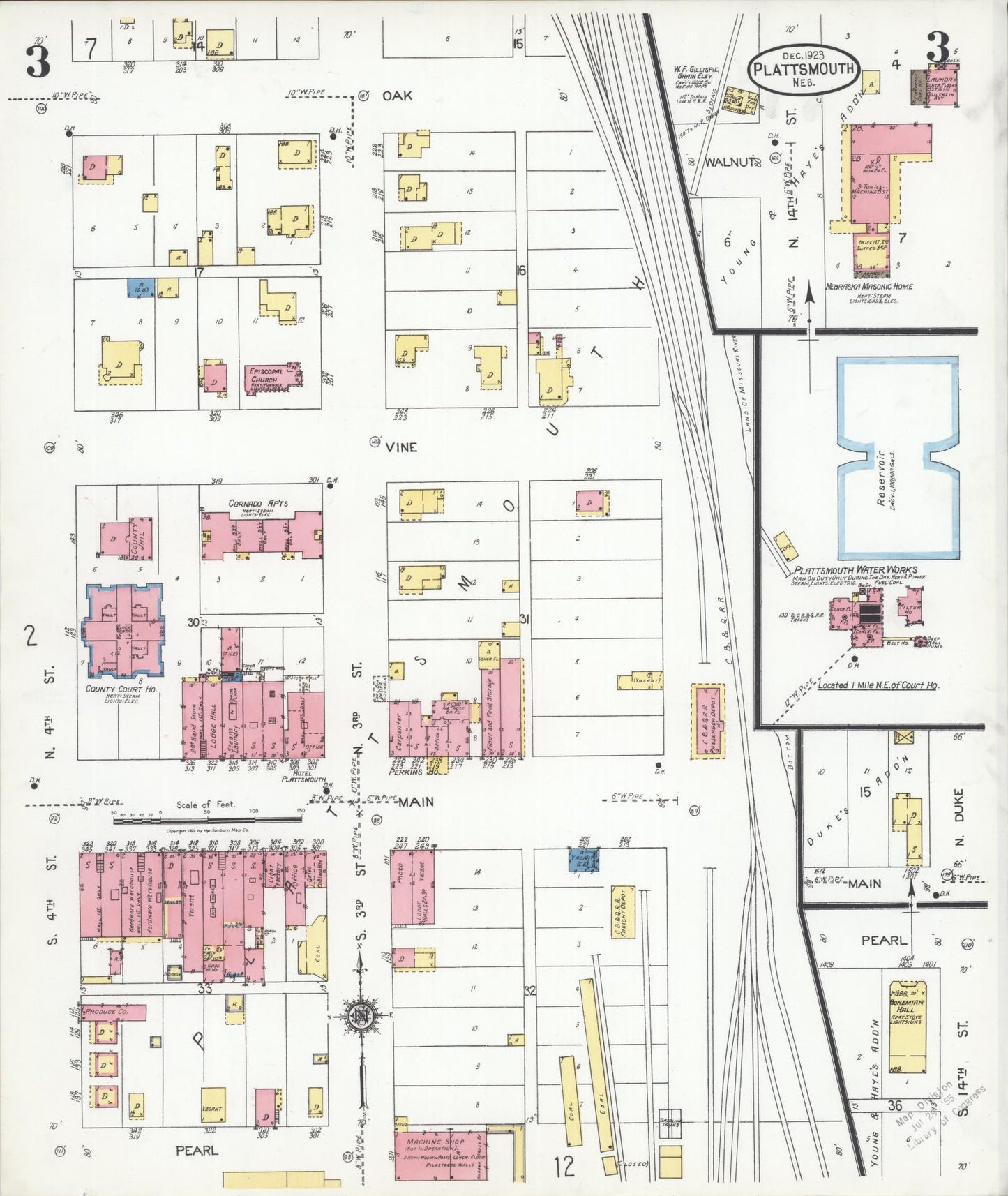 Sanborn Fire Insurance Map from Plattsmouth, Cass County, Nebraska (1923), Sheet #0003 - Complete Map Set gallery image, historic Sanborn map, vintage wall art, Nebraska Nebraska