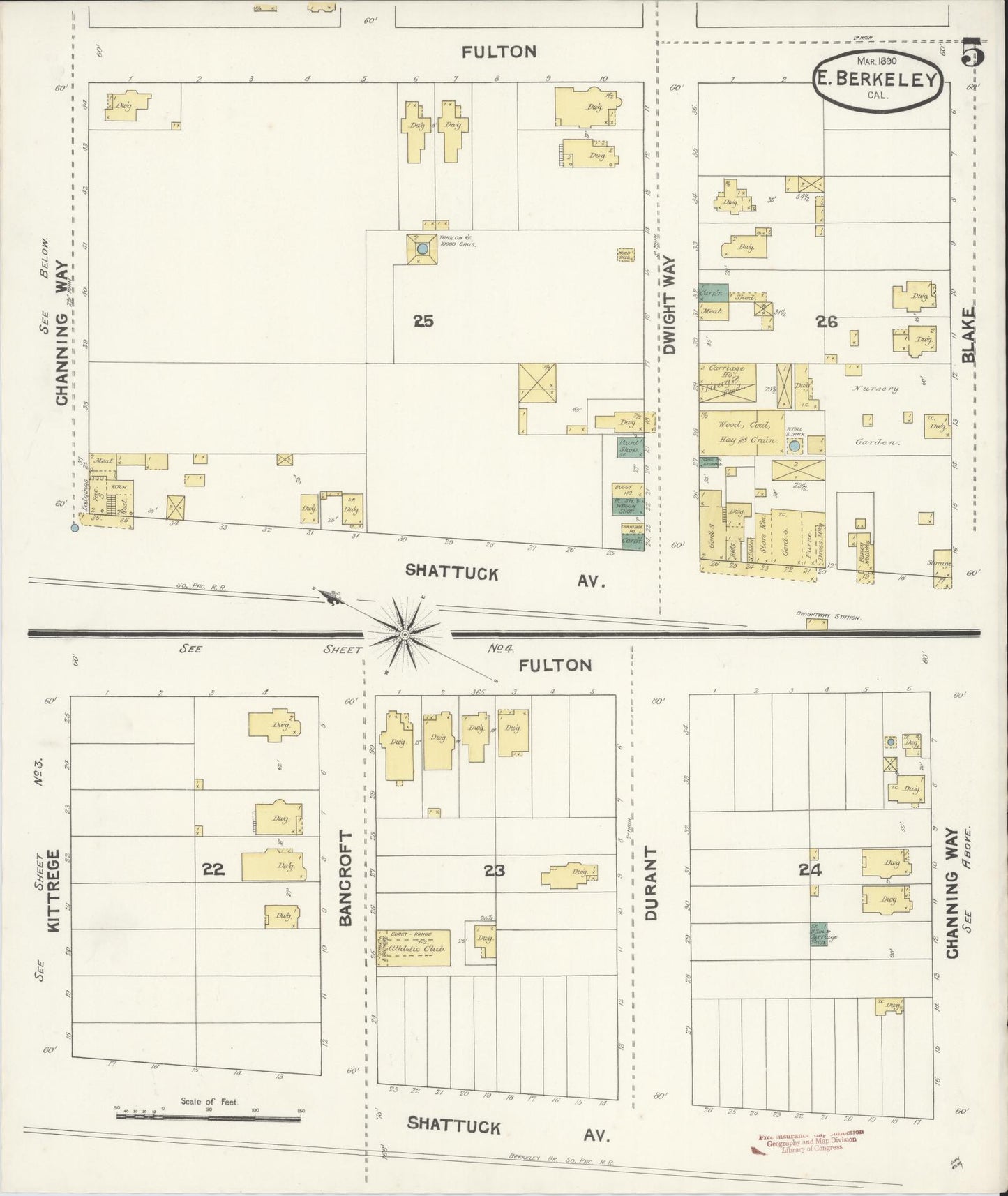 Sanborn Fire Insurance Map from East Berkeley, Alameda County, California (1890), Sheet #0005 - Complete Map Set gallery image, historic Sanborn map, vintage wall art, California California