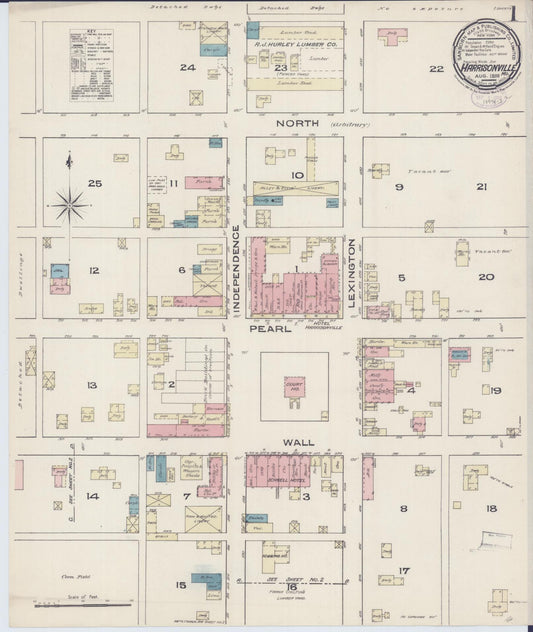 Sanborn Fire Insurance Map from Harrisonville, Cass County, Missouri (1885), Sheet #0001 - Historic Sanborn Fire Insurance Map Print, vintage old map wall art, antique decor, genealogy gift, Missouri Missouri map