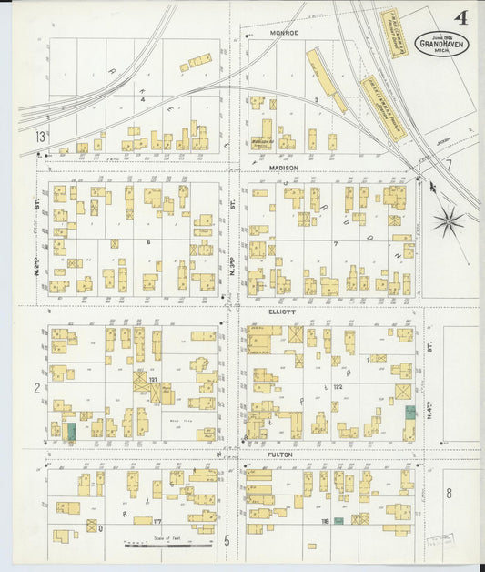 Sanborn Fire Insurance Map from Grand Haven, Ottawa County, Michigan (1906), Sheet #0004 - Historic Sanborn Fire Insurance Map Print, vintage old map wall art, antique decor, genealogy gift, Michigan Michigan map