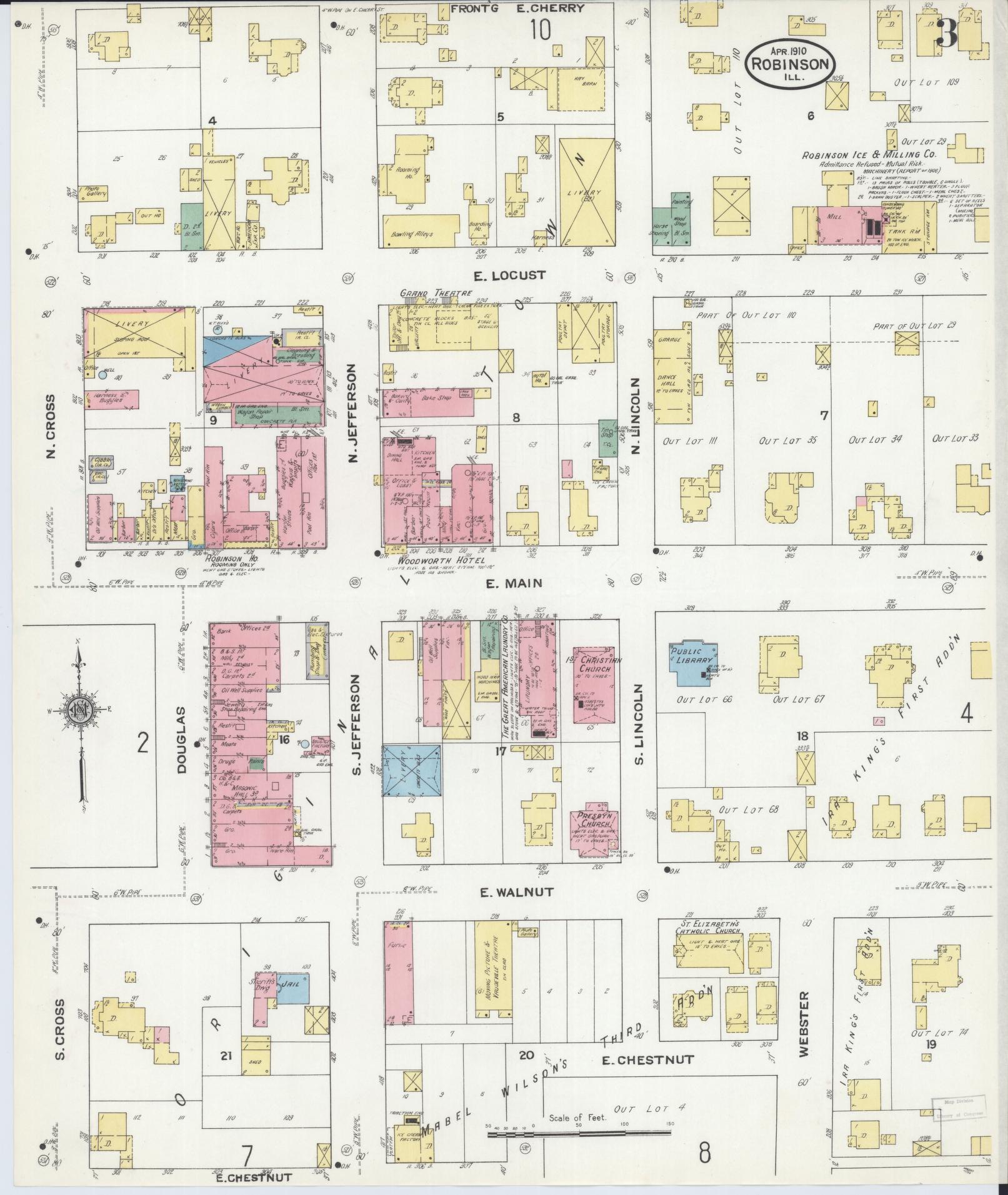 Sanborn Fire Insurance Map from Robinson, Crawford County, Illinois (1910), Sheet #0003 - Complete Map Set gallery image, historic Sanborn map, vintage wall art, Illinois Illinois
