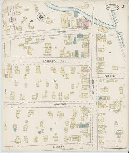 Sanborn Fire Insurance Map from Walton, Delaware County, New York (1886), Sheet #0002 - Complete Map Set gallery image, historic Sanborn map, vintage wall art, Walton Delaware