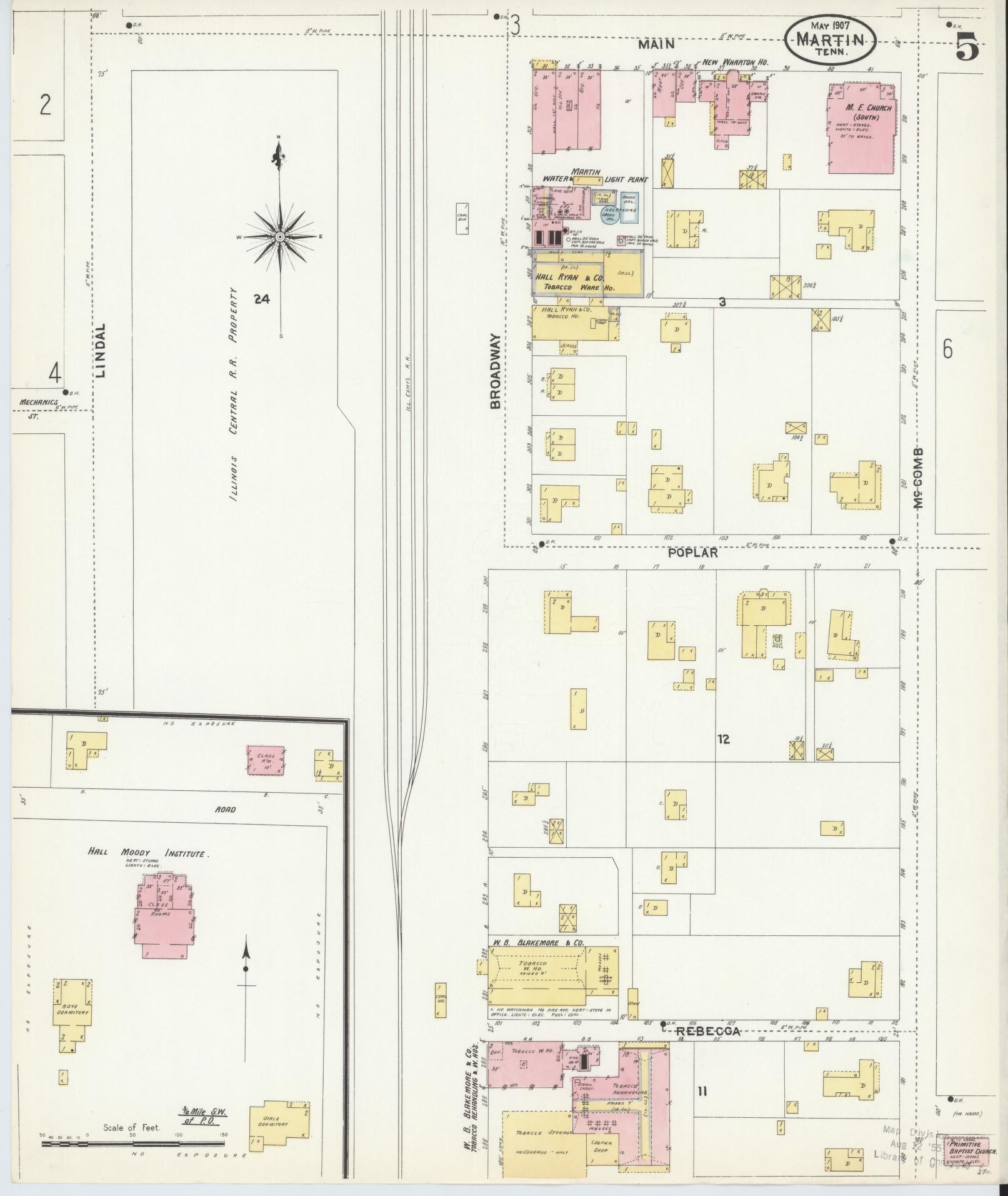 Sanborn Fire Insurance Map from Martin, Weakley County, Tennessee (1907), Sheet #0005 - Complete Map Set gallery image, historic Sanborn map, vintage wall art, Tennessee Tennessee