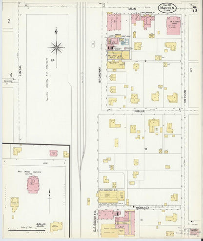 Sanborn Fire Insurance Map from Martin, Weakley County, Tennessee (1907), Sheet #0005 - Complete Map Set gallery image, historic Sanborn map, vintage wall art, Tennessee Tennessee