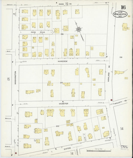 Sanborn Fire Insurance Map from Winchester, Middlesex County, Massachusetts (1916), Sheet #0016 - Historic Sanborn Fire Insurance Map Print, vintage old map wall art, antique decor, genealogy gift, Massachusetts Massachusetts map