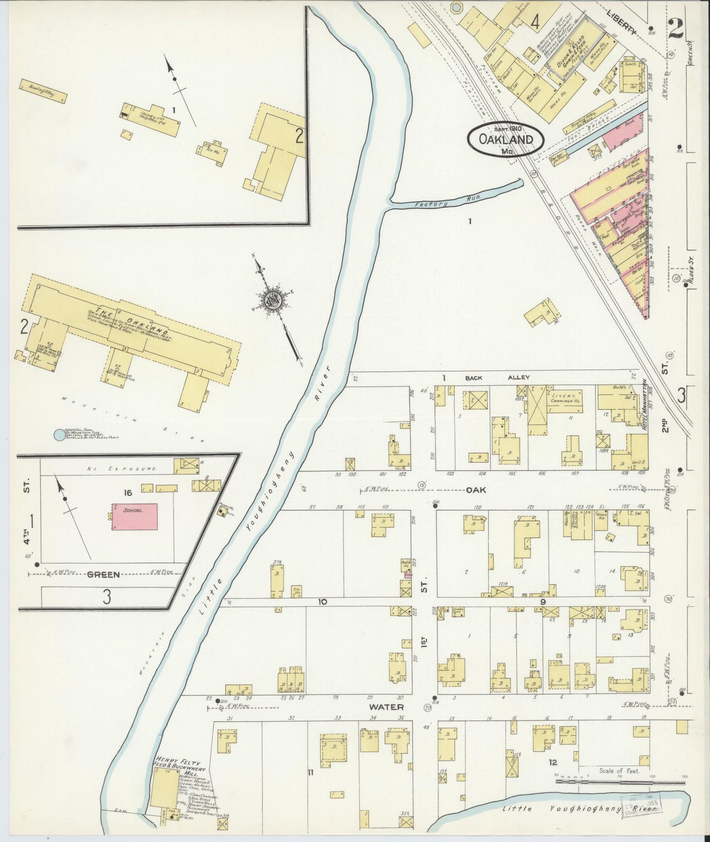 Sanborn Fire Insurance Map from Oakland, Garrett County, Maryland (1910), Sheet #0002 - Complete Map Set gallery image, historic Sanborn map, vintage wall art, Maryland Maryland