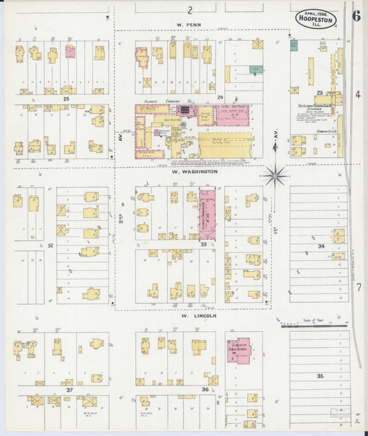 Sanborn Fire Insurance Map from Hoopeston, Vermilion County, Illinois (1906), Sheet #0006 - Historic Sanborn Fire Insurance Map Print, vintage old map wall art, antique decor, genealogy gift, Illinois Illinois map