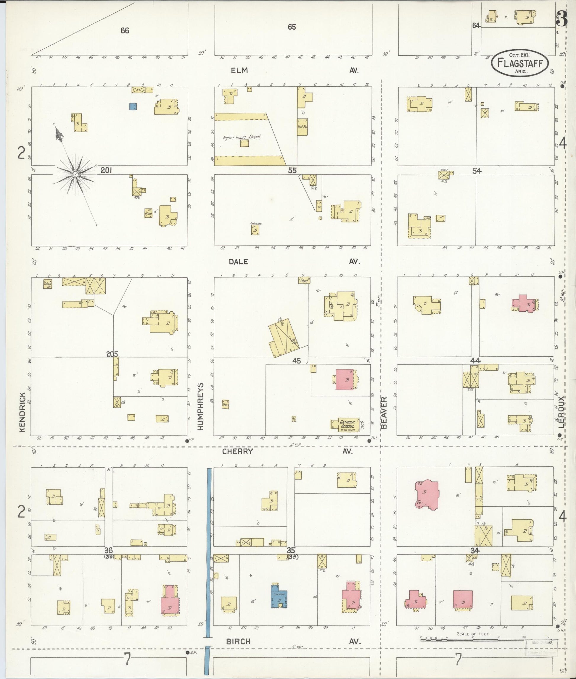 Sanborn Fire Insurance Map from Flagstaff, Coconino County, Arizona (1901), Sheet #0003 - Complete Map Set gallery image, historic Sanborn map, vintage wall art, Arizona Arizona