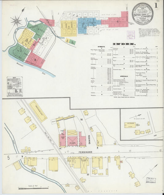 Sanborn Fire Insurance Map from Bayou Sara, West Feliciana Parish, Louisiana (1904), Sheet #0001 - Complete Map Set gallery image, historic Sanborn map, vintage wall art, Louisiana Louisiana