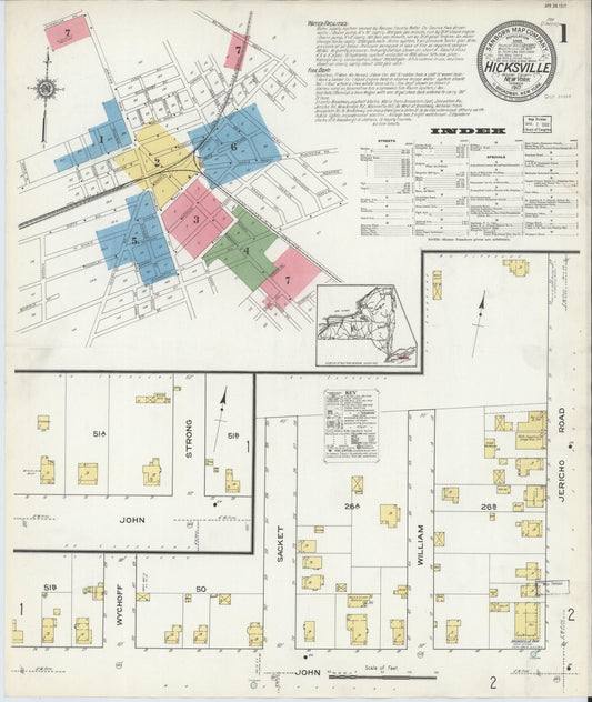 Sanborn Fire Insurance Map from Hicksville, Nassau County, New York (1917), Sheet #0001 - Complete Map Set gallery image, historic Sanborn map, vintage wall art, New York New York