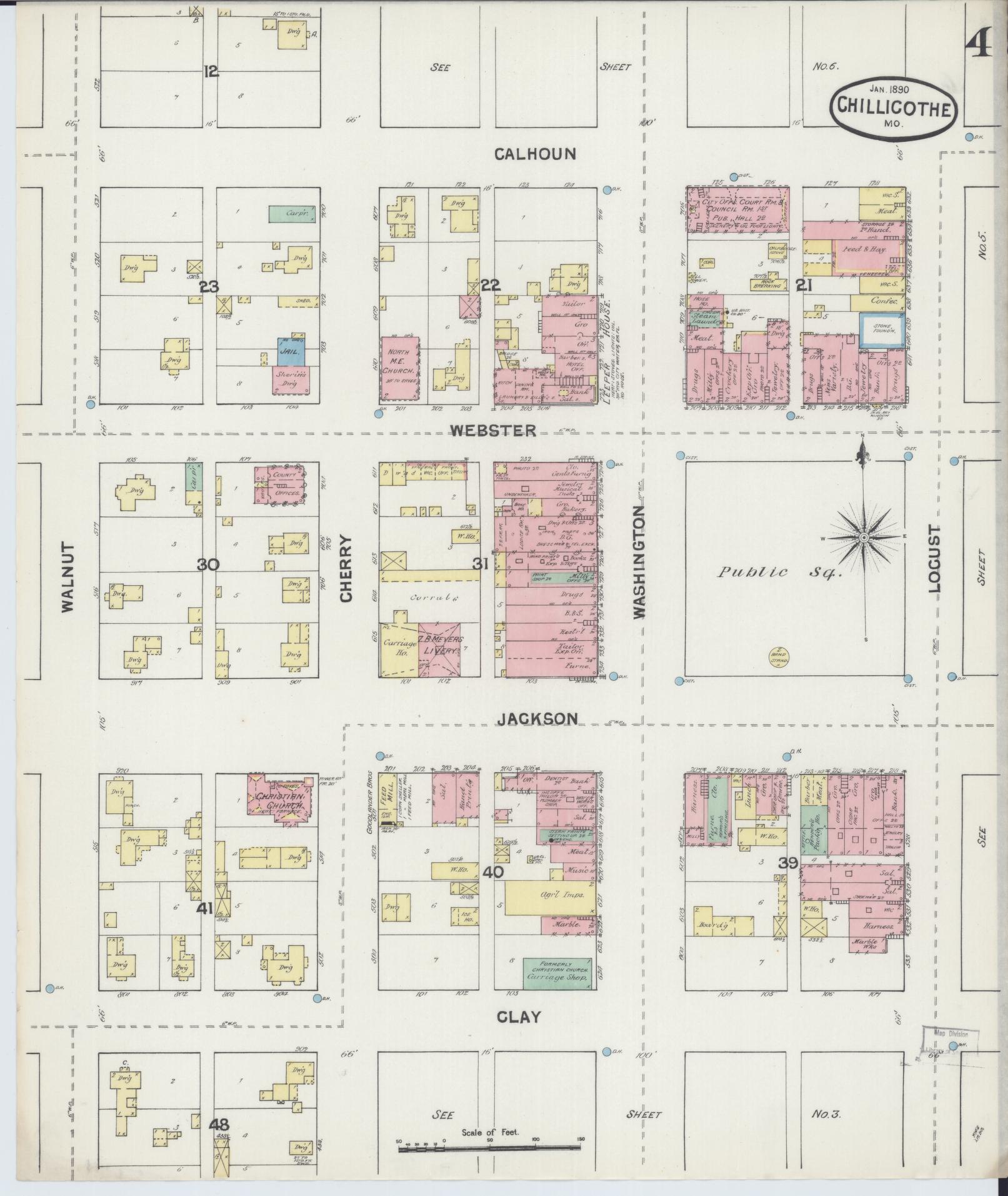 Sanborn Fire Insurance Map from Chillicothe, Livingston County, Missouri (1890), Sheet #0004 - Complete Map Set gallery image, historic Sanborn map, vintage wall art, Missouri Missouri