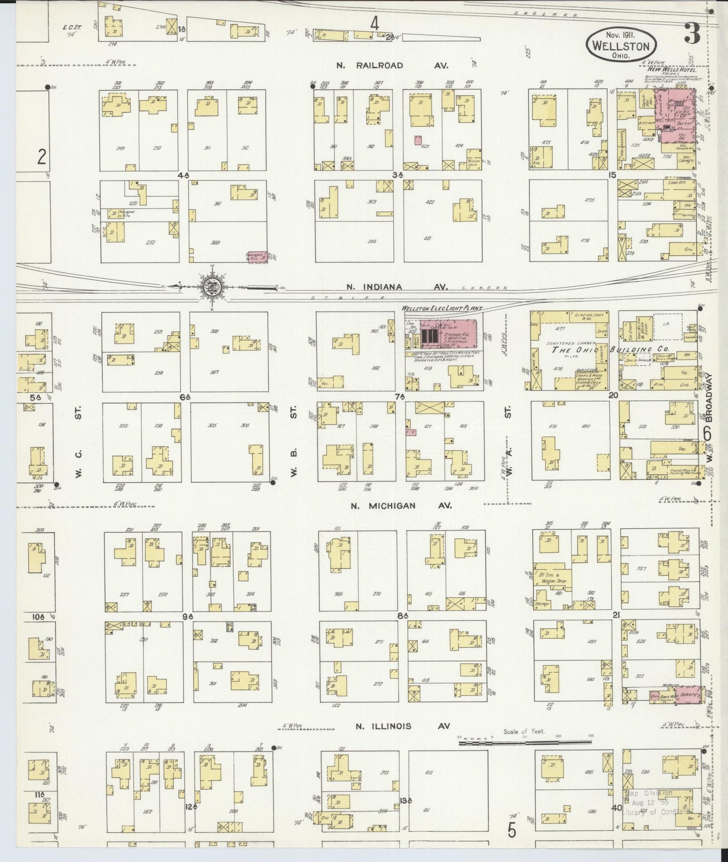Sanborn Fire Insurance Map from Wellston, Jackson County, Ohio (1911), Sheet #0003 - Complete Map Set gallery image, historic Sanborn map, vintage wall art, Ohio Ohio