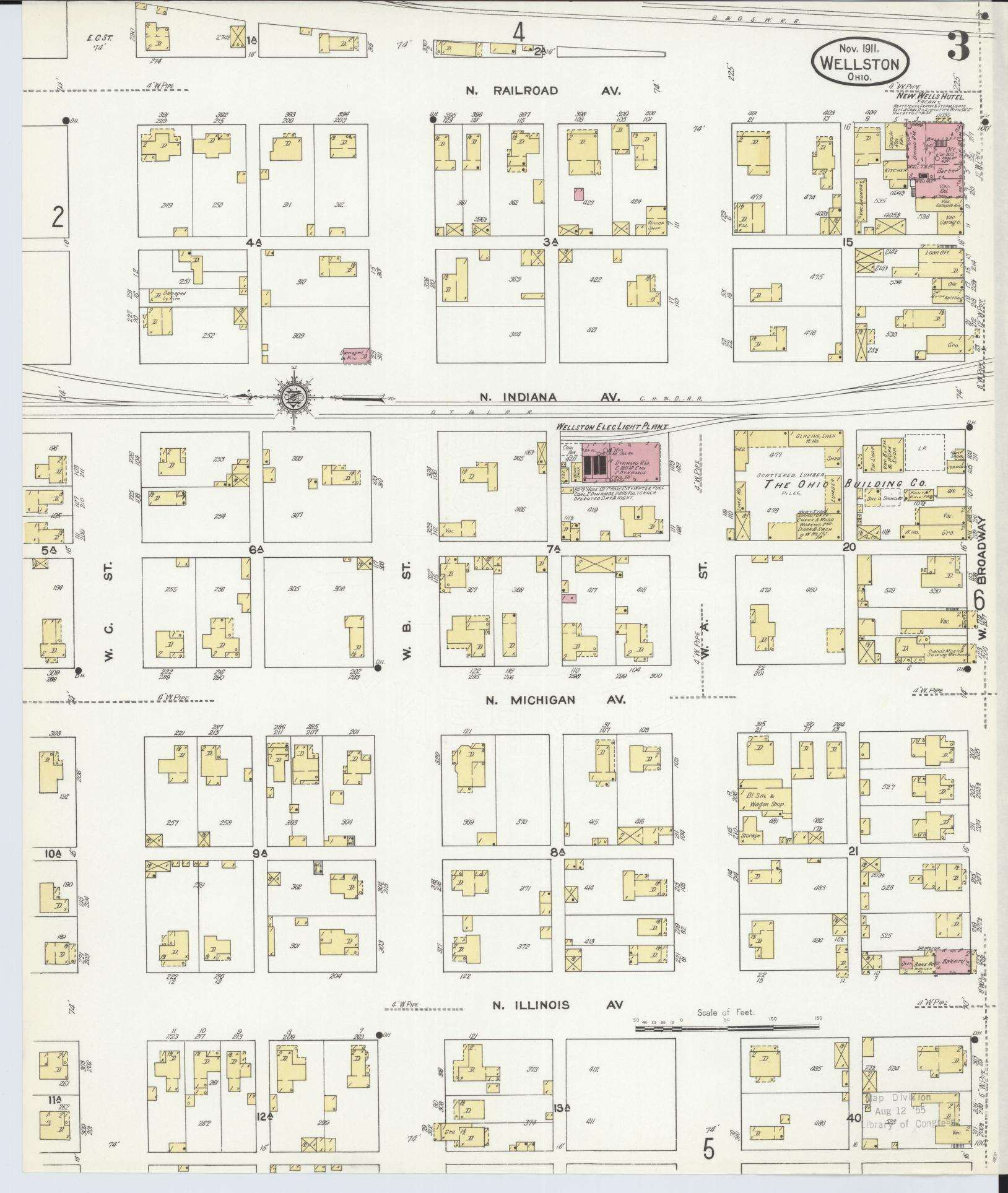 Sanborn Fire Insurance Map from Wellston, Jackson County, Ohio (1911), Sheet #0003 - Complete Map Set gallery image, historic Sanborn map, vintage wall art, Ohio Ohio