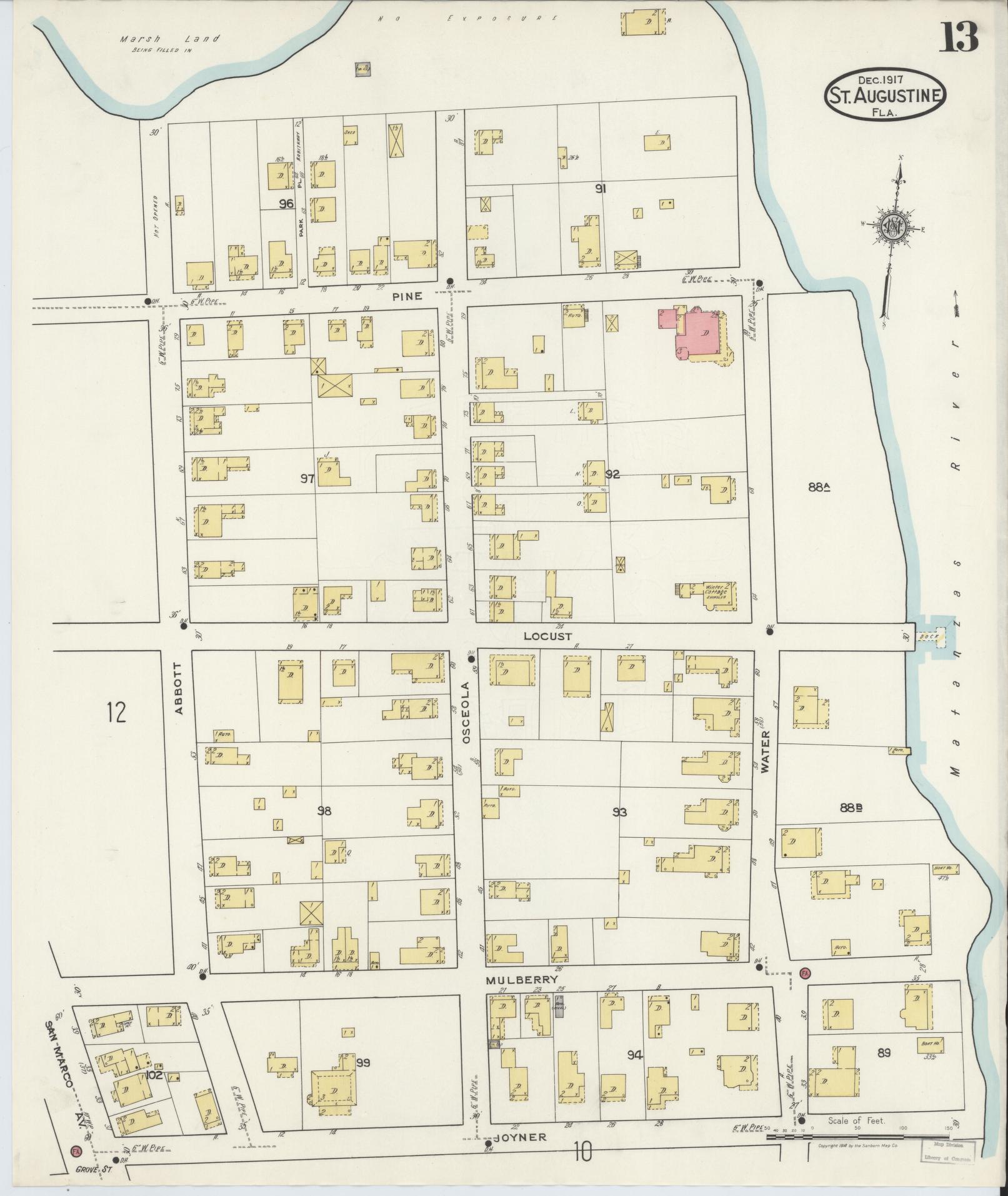 Sanborn Fire Insurance Map from Saint Augustine, Saint John's County, Florida (1917), Sheet #0013 - Complete Map Set gallery image, historic Sanborn map, vintage wall art, Florida Florida