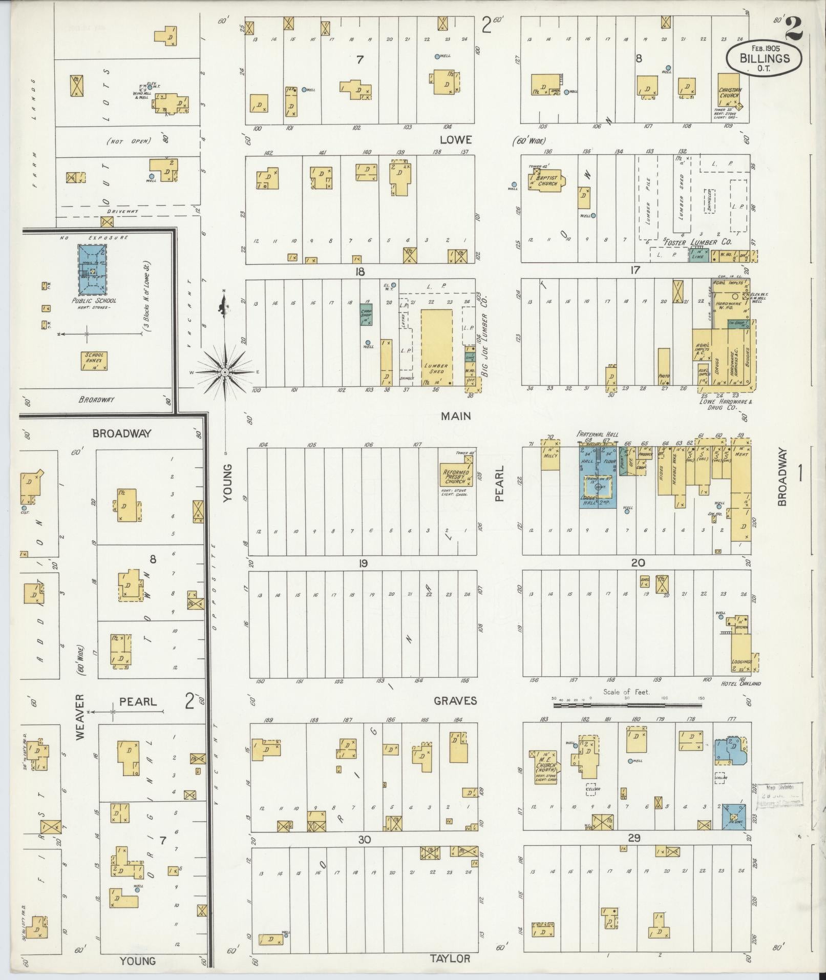 Sanborn Fire Insurance Map from Billings, Noble County, Oklahoma (1905), Sheet #0002 - Complete Map Set gallery image, historic Sanborn map, vintage wall art, Oklahoma Oklahoma