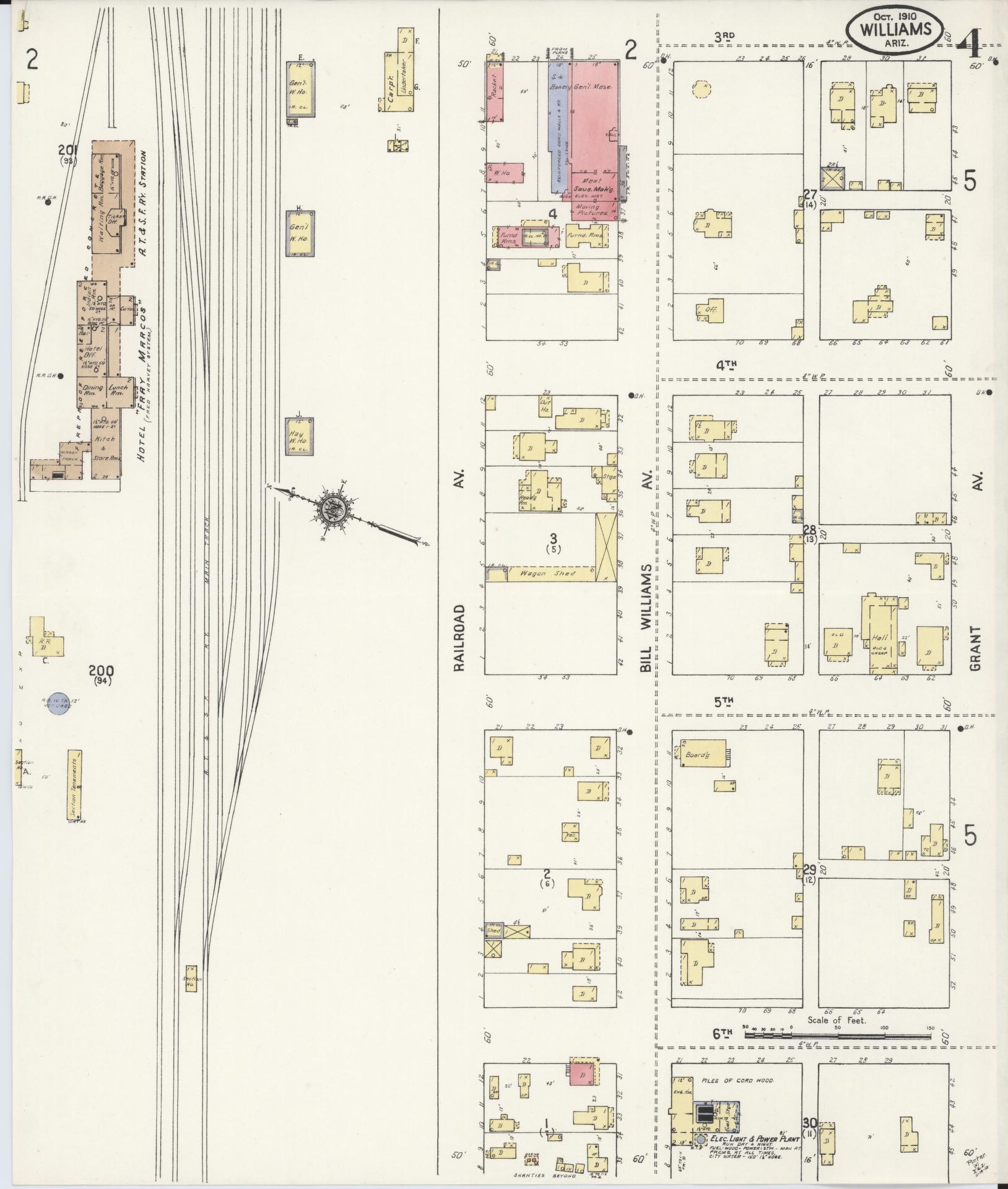 Sanborn Fire Insurance Map from Williams, Coconino County, Arizona (1910), Sheet #0004 - Complete Map Set gallery image, historic Sanborn map, vintage wall art, Arizona Arizona