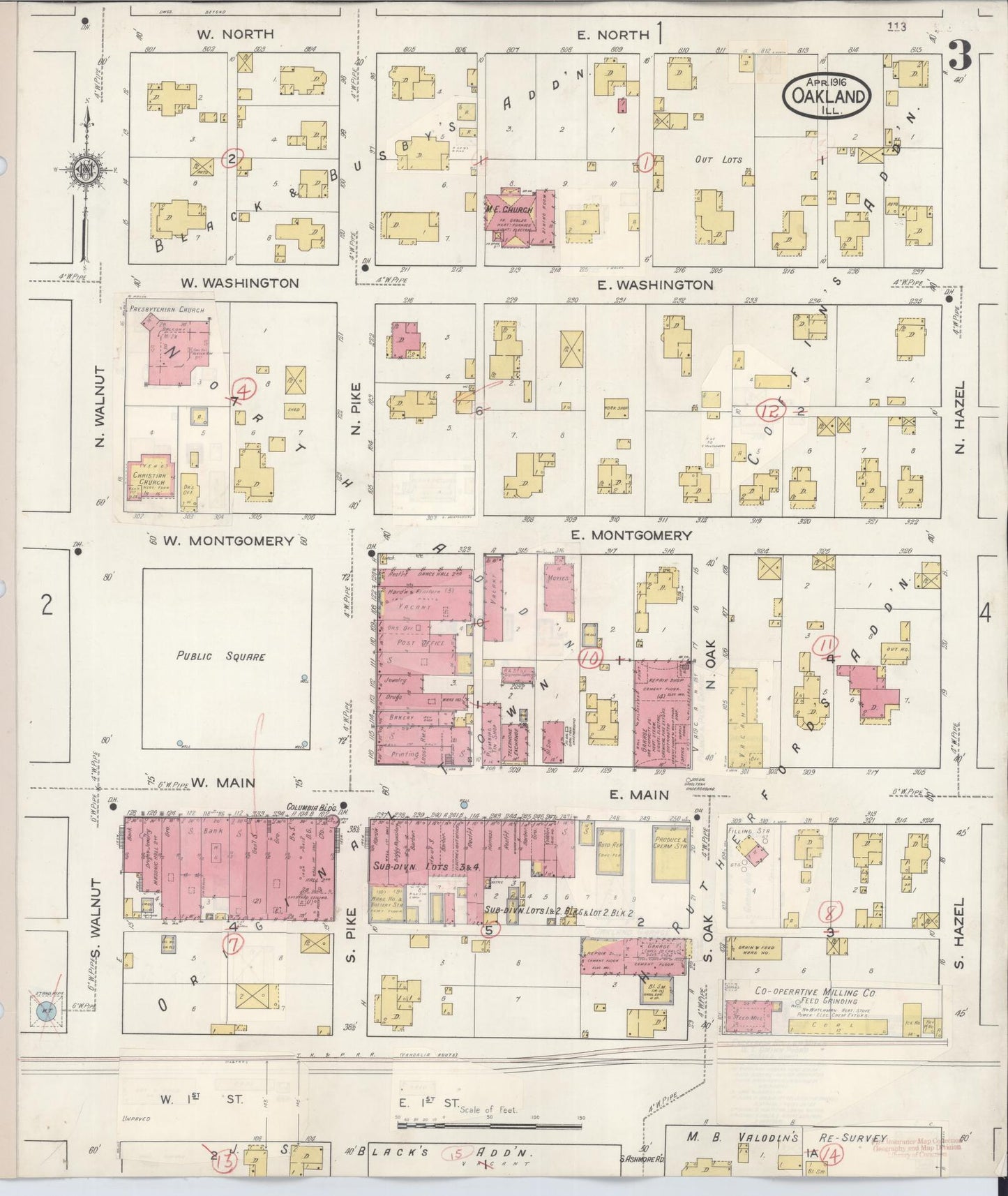 Sanborn Fire Insurance Map from Oakland, Coles County, Illinois (1932), Sheet #0003 - Complete Map Set gallery image, historic Sanborn map, vintage wall art, Illinois Illinois