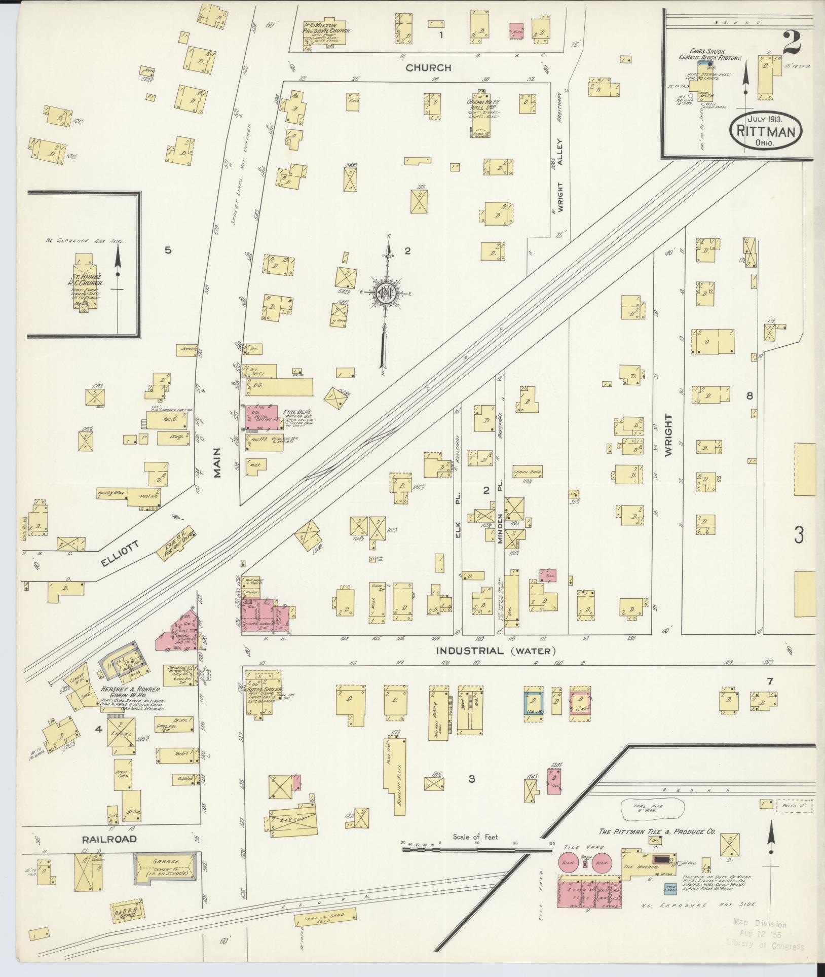 Sanborn Fire Insurance Map from Rittman, Wayne County, Ohio (1913), Sheet #0002 - Complete Map Set gallery image, historic Sanborn map, vintage wall art, Ohio Ohio