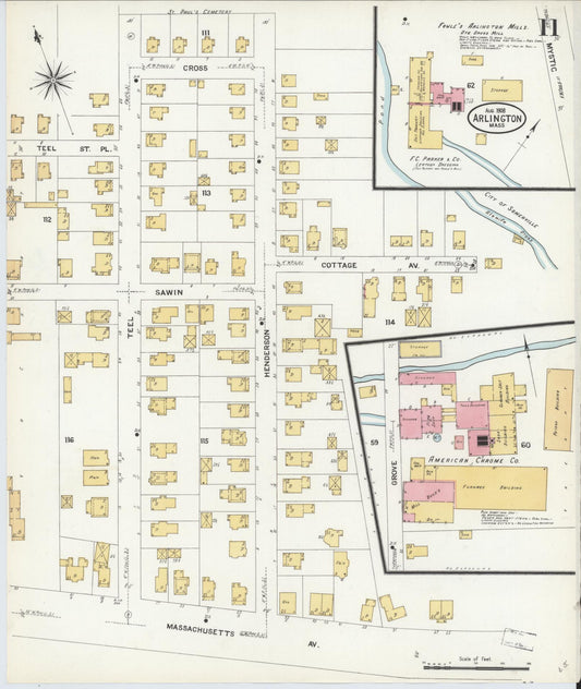 Sanborn Fire Insurance Map from Arlington, Middlesex County, Massachusetts (1908), Sheet #0011 - Historic Sanborn Fire Insurance Map Print, vintage old map wall art, antique decor, genealogy gift, Massachusetts Massachusetts map
