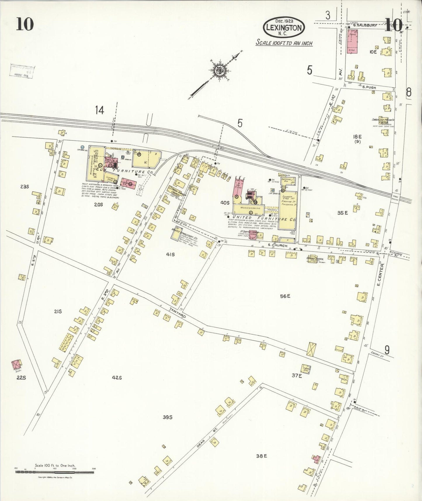 Sanborn Fire Insurance Map from Lexington, Davidson County, North Carolina (1923), Sheet #0010 - Historic Sanborn Fire Insurance Map Print, vintage old map wall art, antique decor, genealogy gift, North Carolina North Carolina map