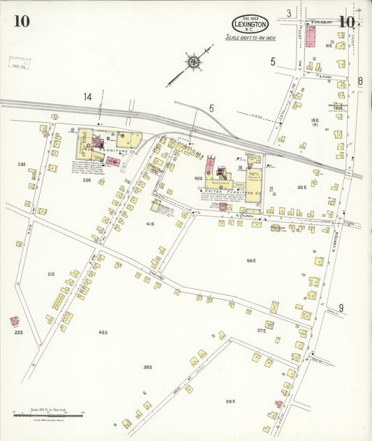 Sanborn Fire Insurance Map from Lexington, Davidson County, North Carolina (1923), Sheet #0010 - Historic Sanborn Fire Insurance Map Print, vintage old map wall art, antique decor, genealogy gift, North Carolina North Carolina map