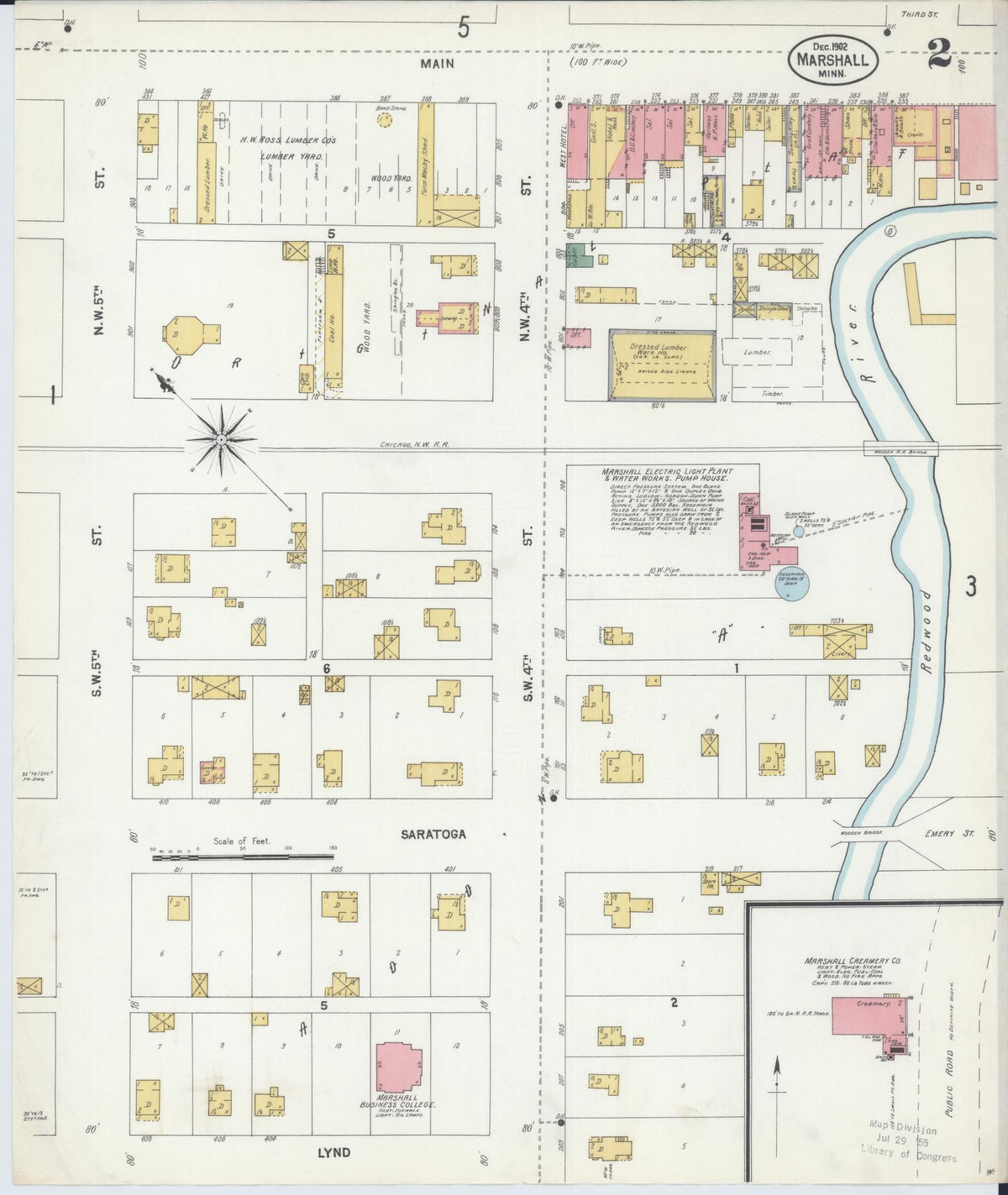 Sanborn Fire Insurance Map from Marshall, Lyon County, Minnesota (1902), Sheet #0002 - Complete Map Set gallery image, historic Sanborn map, vintage wall art, Minnesota Minnesota