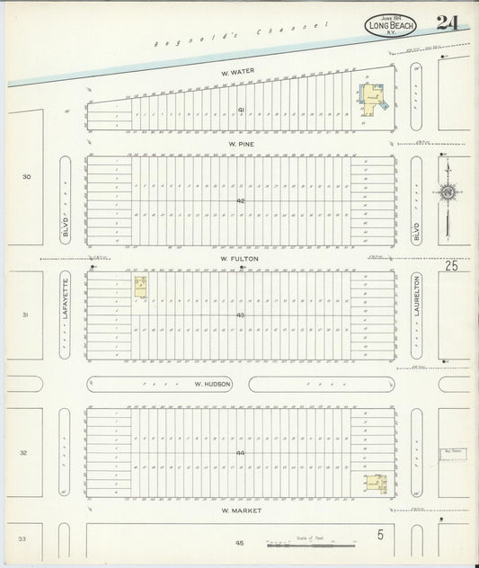 Sanborn Fire Insurance Map from Long Beach, Nassau County, New York (1914), Sheet #0024 - Historic Sanborn Fire Insurance Map Print, vintage old map wall art, antique decor, genealogy gift, New York New York map