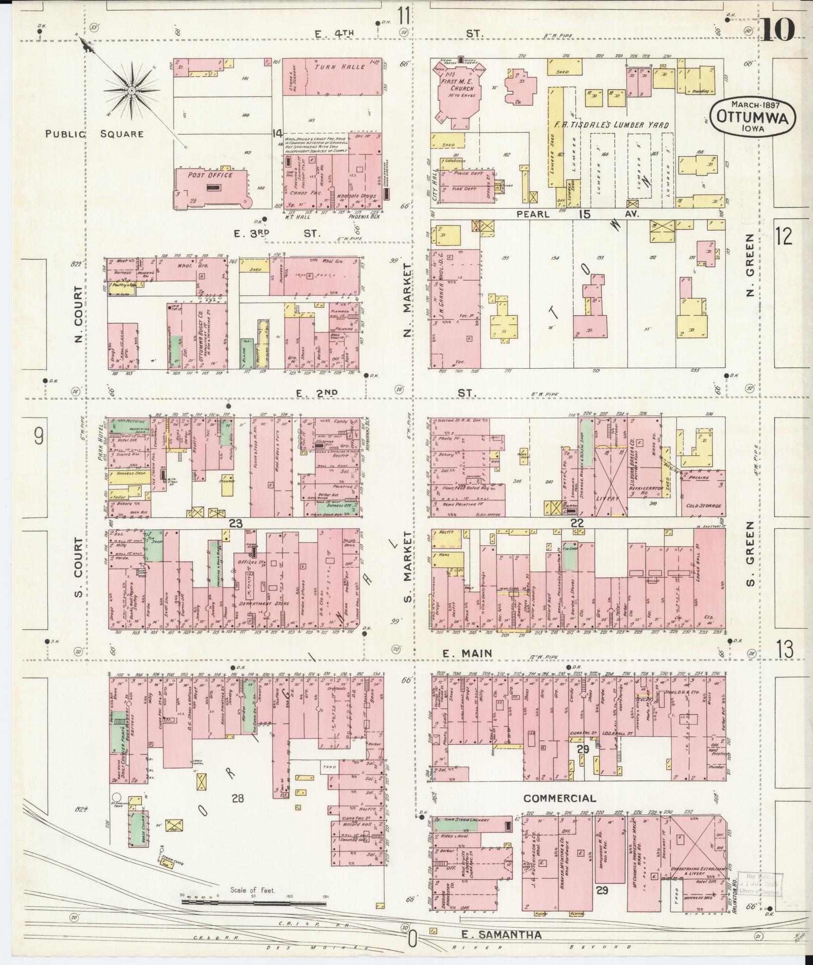Sanborn Fire Insurance Map from Ottumwa, Wapello County, Iowa (1897), Sheet #0010 - Historic Sanborn Fire Insurance Map Print, vintage old map wall art