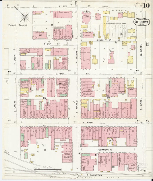 Sanborn Fire Insurance Map from Ottumwa, Wapello County, Iowa (1897), Sheet #0010 - Historic Sanborn Fire Insurance Map Print, vintage old map wall art