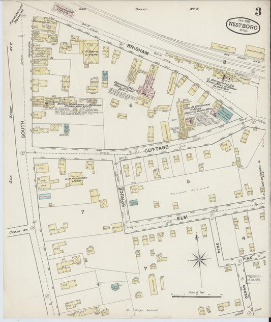 Sanborn Fire Insurance Map from Westboro, Worcester County, Massachusetts (1888), Sheet #0003 - Historic Sanborn Fire Insurance Map Print, vintage old map wall art, antique decor, genealogy gift, Massachusetts Massachusetts map